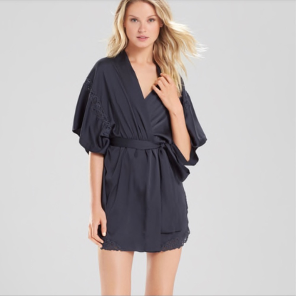 Natori Feathers Satin Wrap Robe in Night